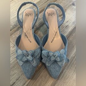 Impo Denim Blue Heels with Bow Accent